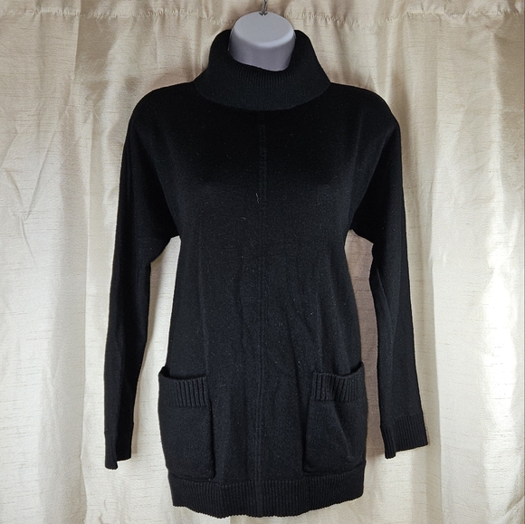 Talbots charcoal black Merino wool tunic turtleneck sweater Womens Medium - Picture 5 of 9